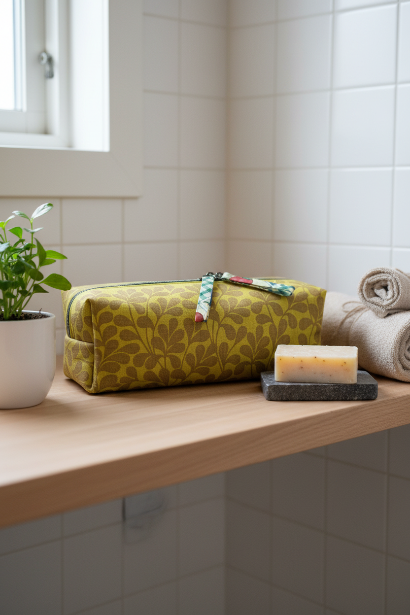 Stor toilettaske 70er dug - lifestyle portræt