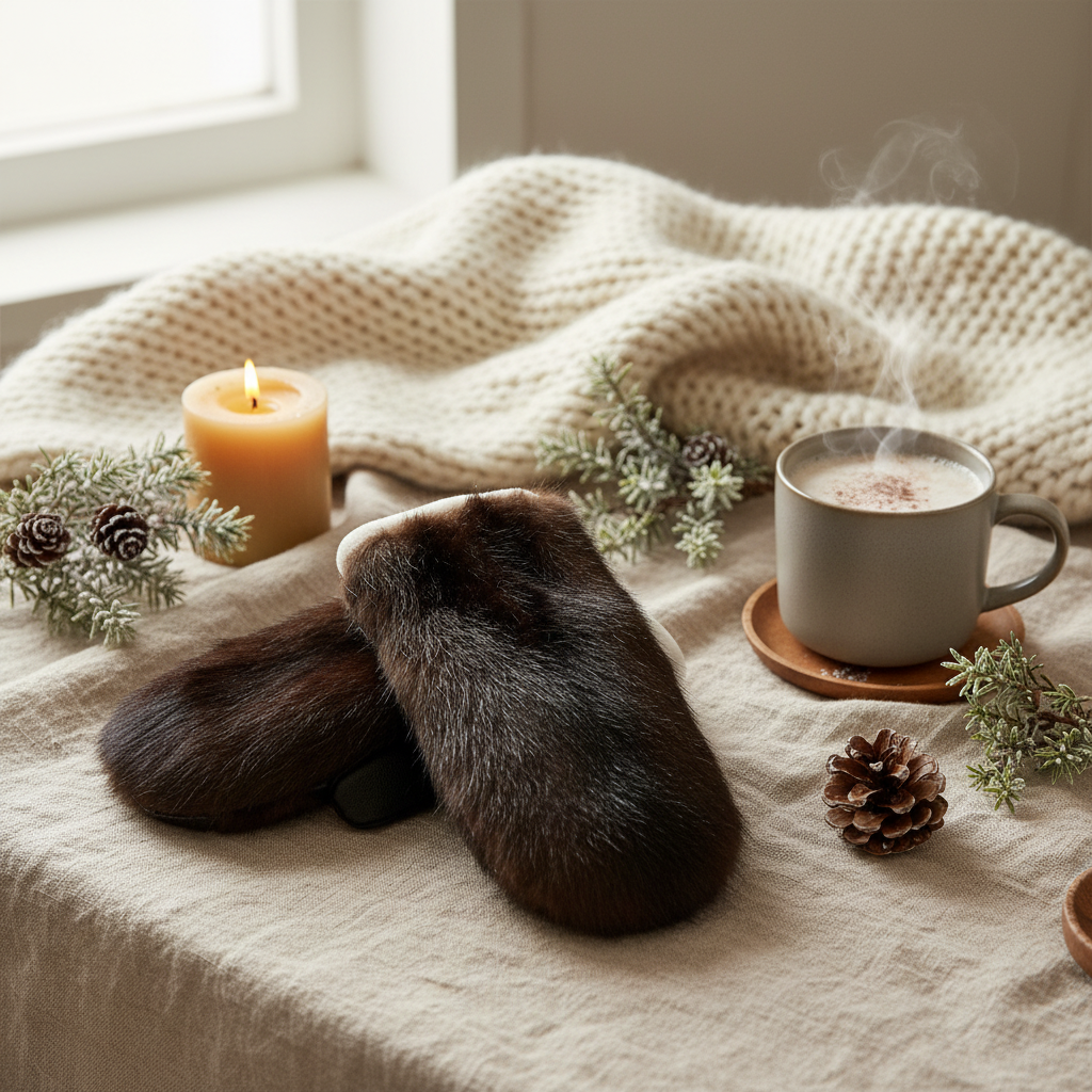 Stylede håndlavede luffer med upcyclet minkpels