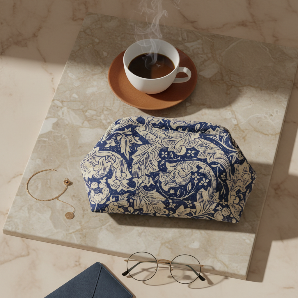 Stylet billede af blå/hvid canvas clutch