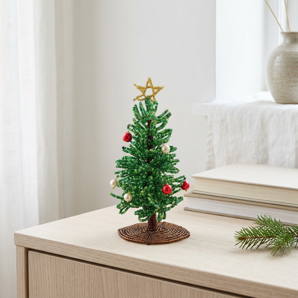 Stylet billede af det lille juletræ i glasperler