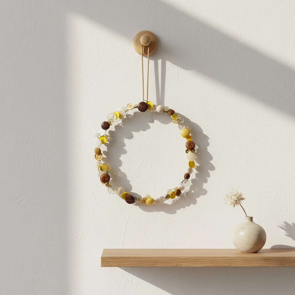 Stylet dørkrans af vintage knapper i gul