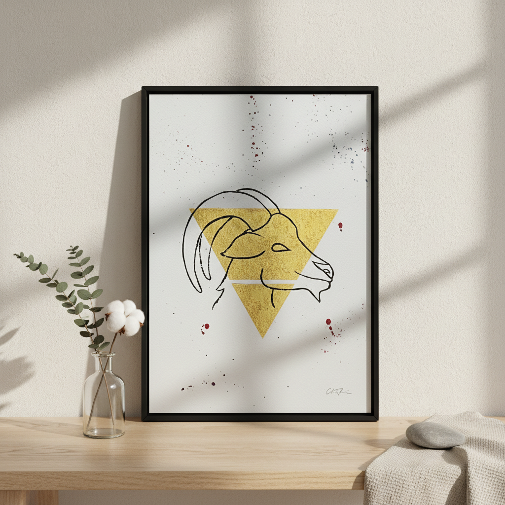 Stylet håndlavet A4 linoleumstryk med stjernetegn