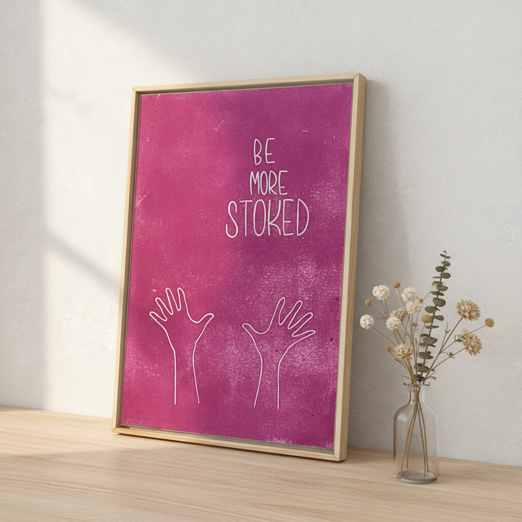 Stylet håndlavet A4 linoleumstryk More Stoked