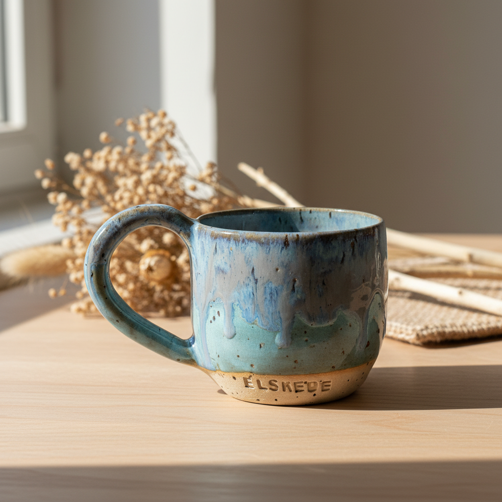 Stylet håndlavet keramikkrus med teksten elskede