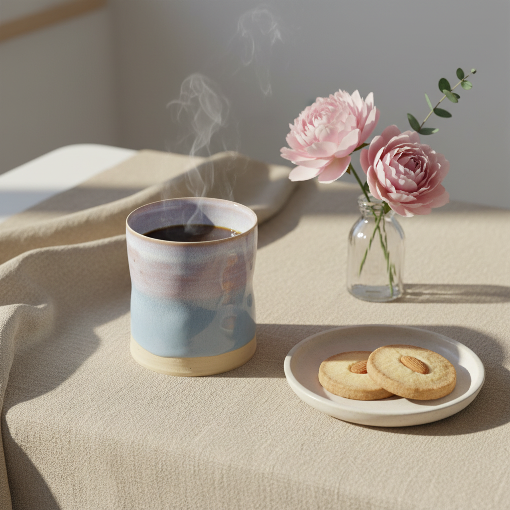 Stylet håndlavet klemmekrus i lyseblå/støvet rosa