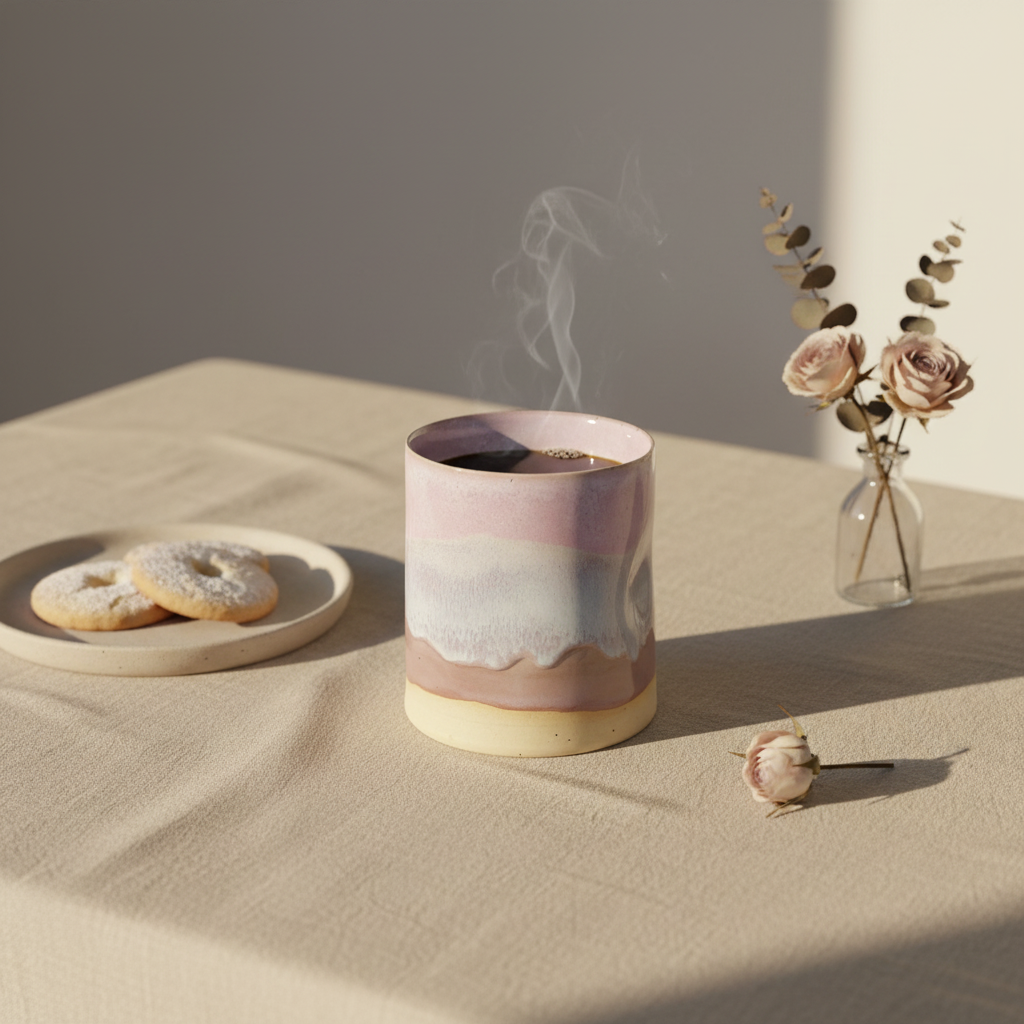 Stylet håndlavet klemmekrus i lyserød/støvet rosa