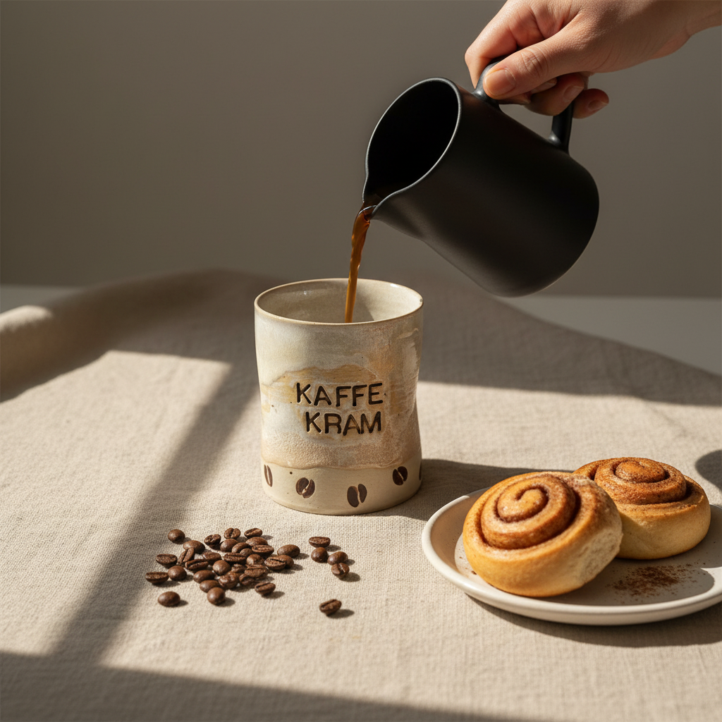 Stylet håndlavet klemmekrus med kaffekram motiv
