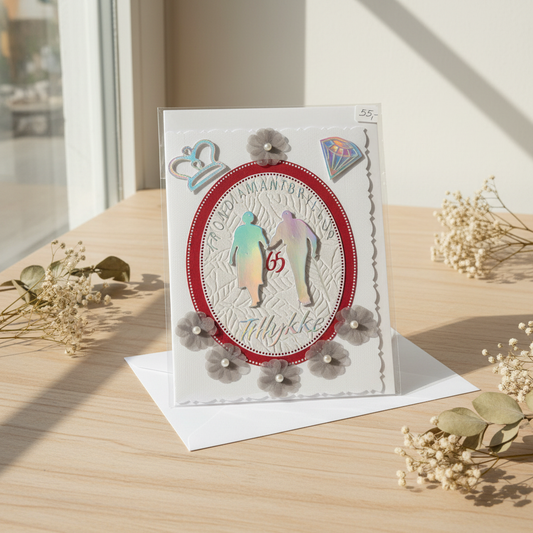 Stylet håndlavet krondiamantbryllupskort