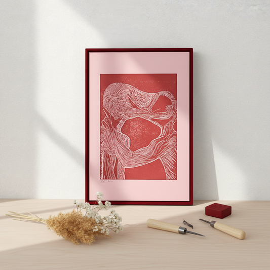 Stylet håndlavet linoleumstryk Devotion A4