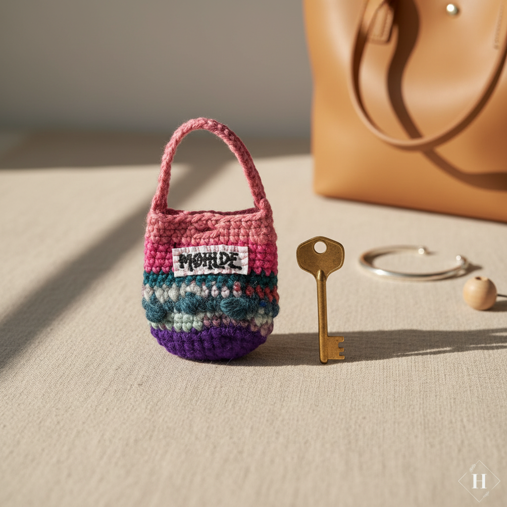 Stylet håndlavet mini totebag taskevedhæng - kun 9 cm