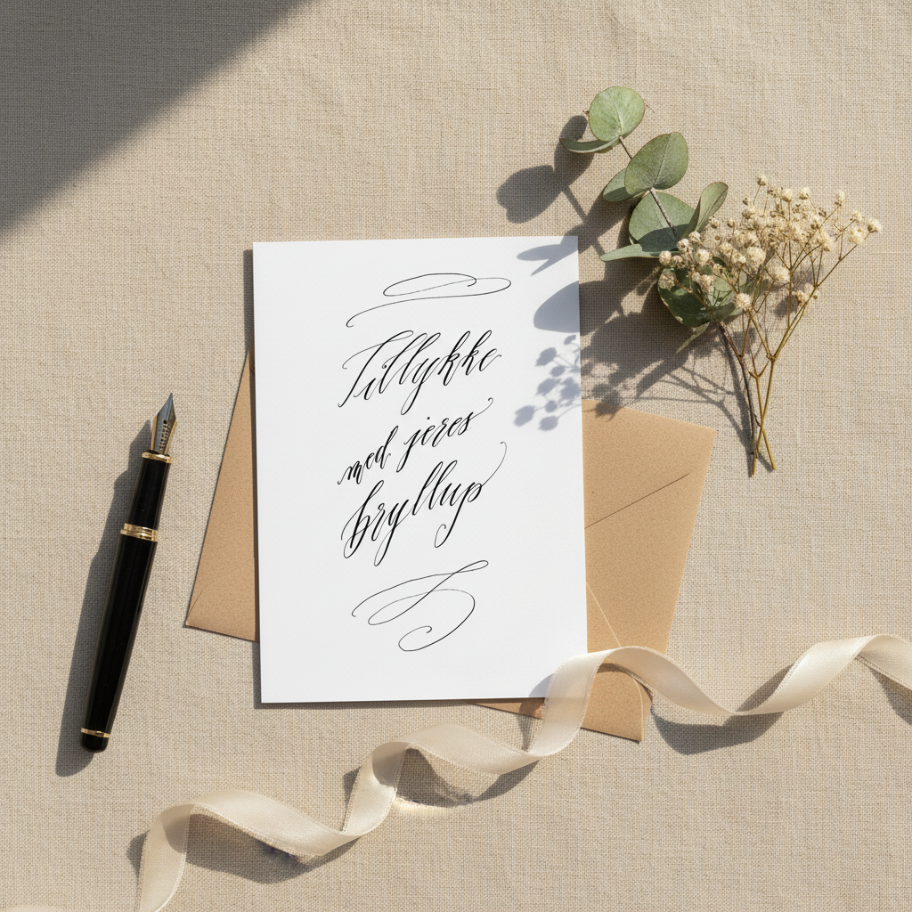 Stylet håndskrevet kalligraferet kort til bryllup