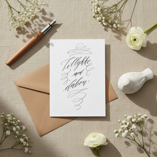 Stylet håndskrevet kalligraferet kort til dåb