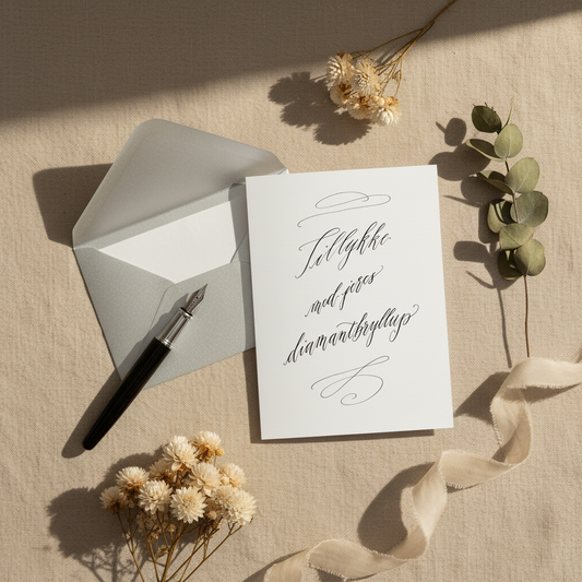 Stylet håndskrevet kalligraferet kort til diamantbryllup