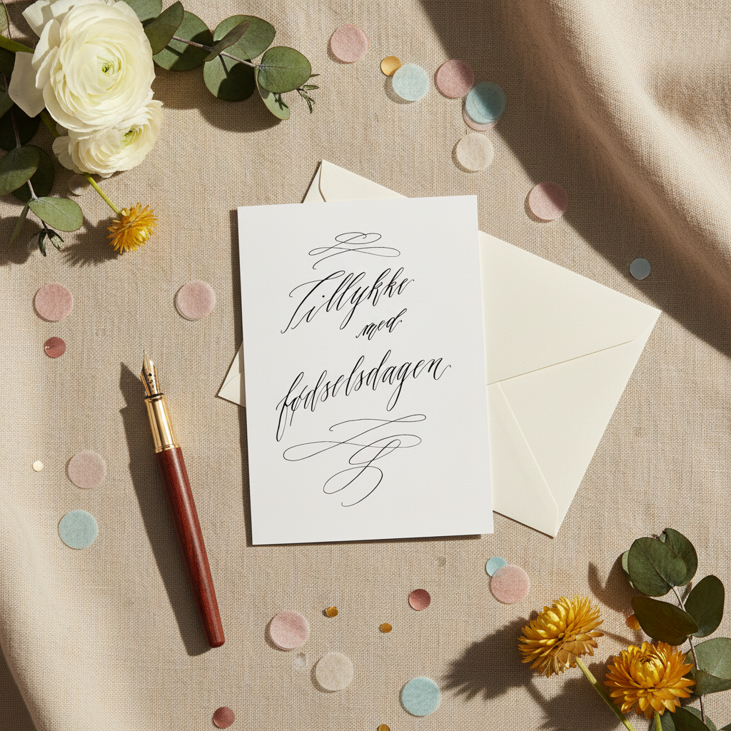 Stylet håndskrevet kalligraferet kort til fødselsdag