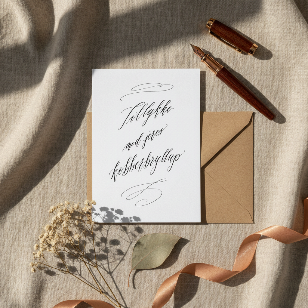 Stylet håndskrevet kalligraferet kort til kobberbryllup
