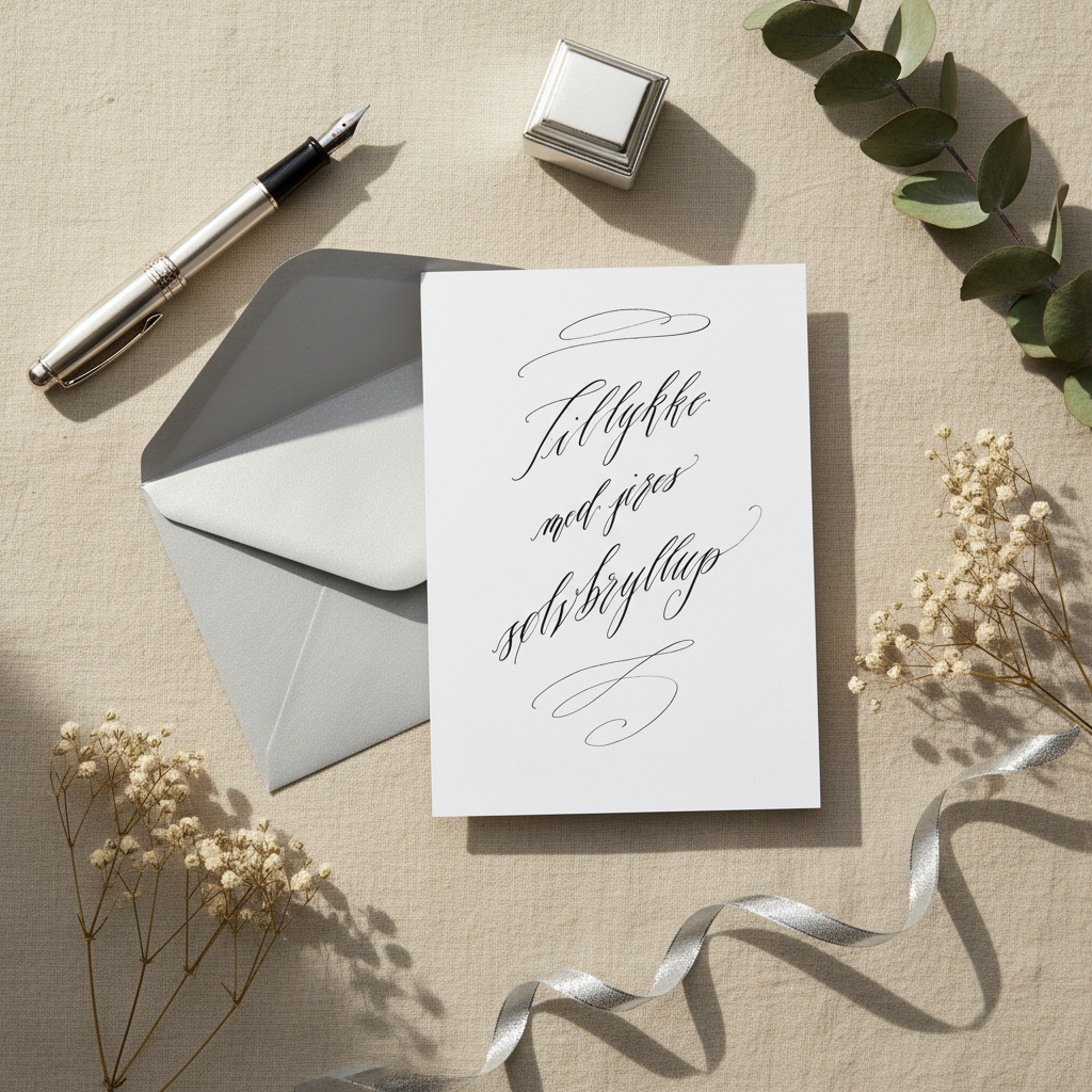 Stylet håndskrevet kalligraferet kort til sølvbryllup
