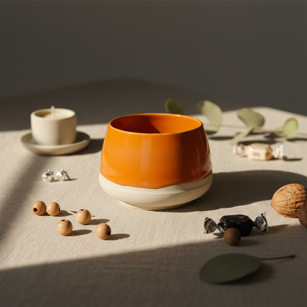 Stylet lille håndlavet skål i brændt orange