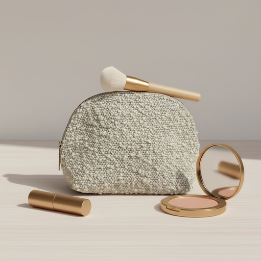 Stylet makeup pung i råhvid bouclé