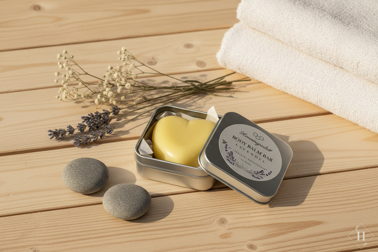 Stylet produktfoto af håndlavet body balm bar