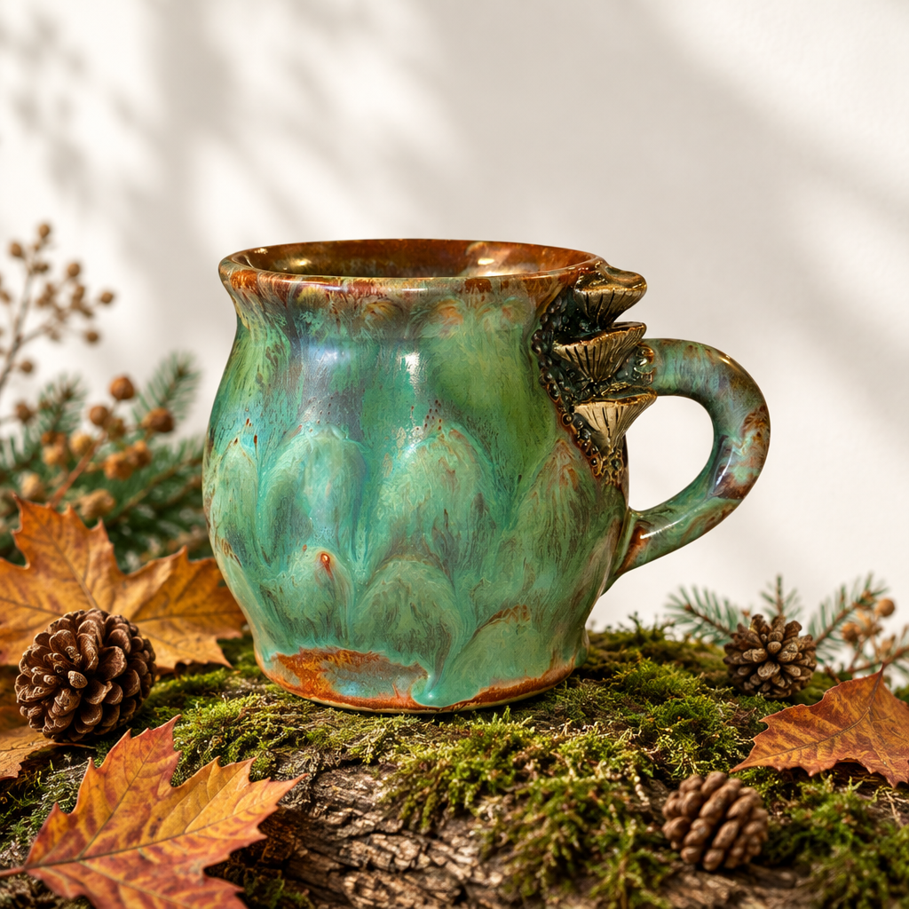 Svampekrus grøn brun RG Ceramic – lifestyle
