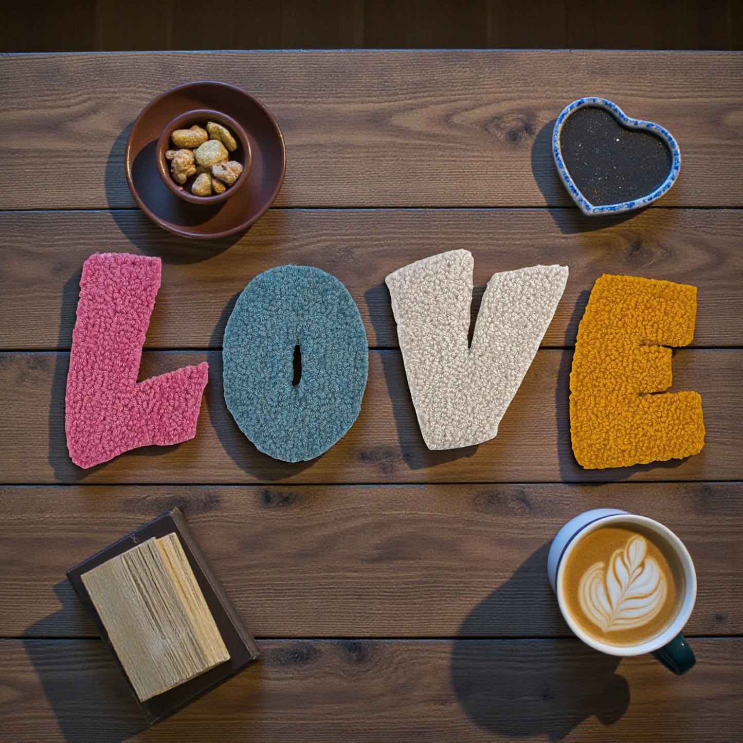 LOVE – Håndlavede Tuftede Bogstaver | Væg Dekoration 14 cm