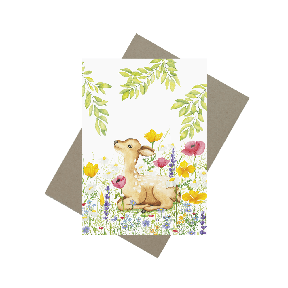 Kort - dådyr i blomsterbedet Mette Mains