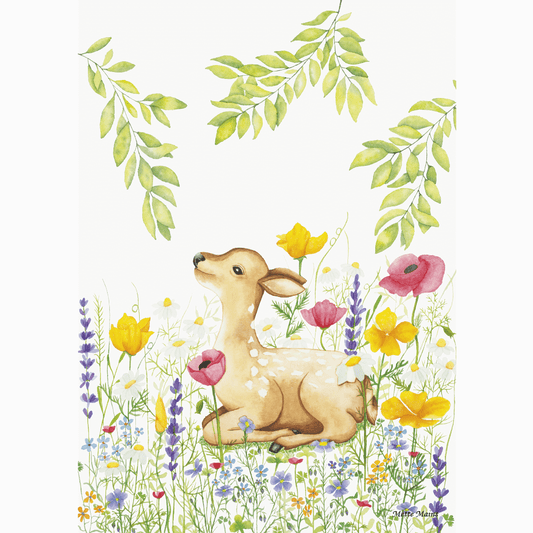 Kunstplakat - Dådyr i blomsterbedet Mette Mains