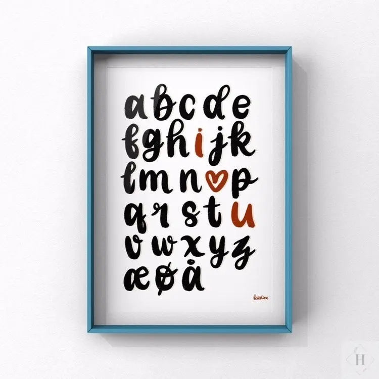 kærligheds alfabet - kunstprint Haandskrevne