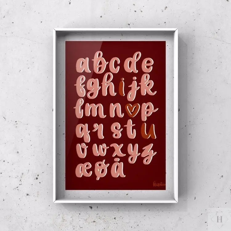 kærligheds alfabet - kunstprint Haandskrevne