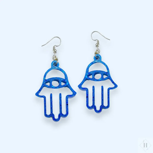 Hamsa øreringe i resin - blå Øjenguf