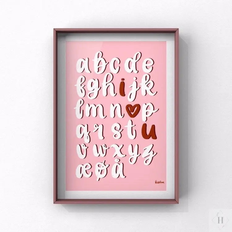 kærligheds alfabet - kunstprint Haandskrevne