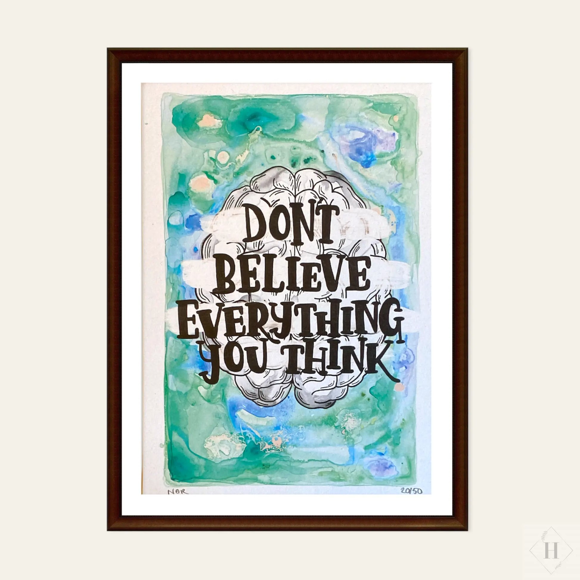 Statement plakat - Dont belive everything you Think (grøn) Nanna Nør