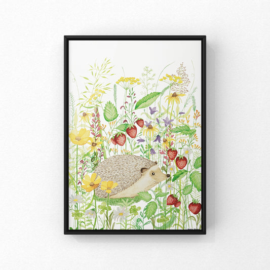 Kunstplakat - Pindsvin i blomsterbedet Mette Mains