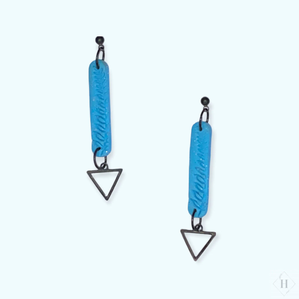 Blue textured dangles with triangles Handmade Hygge