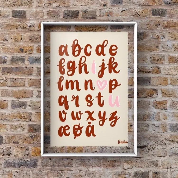 kærligheds alfabet - kunstprint Haandskrevne