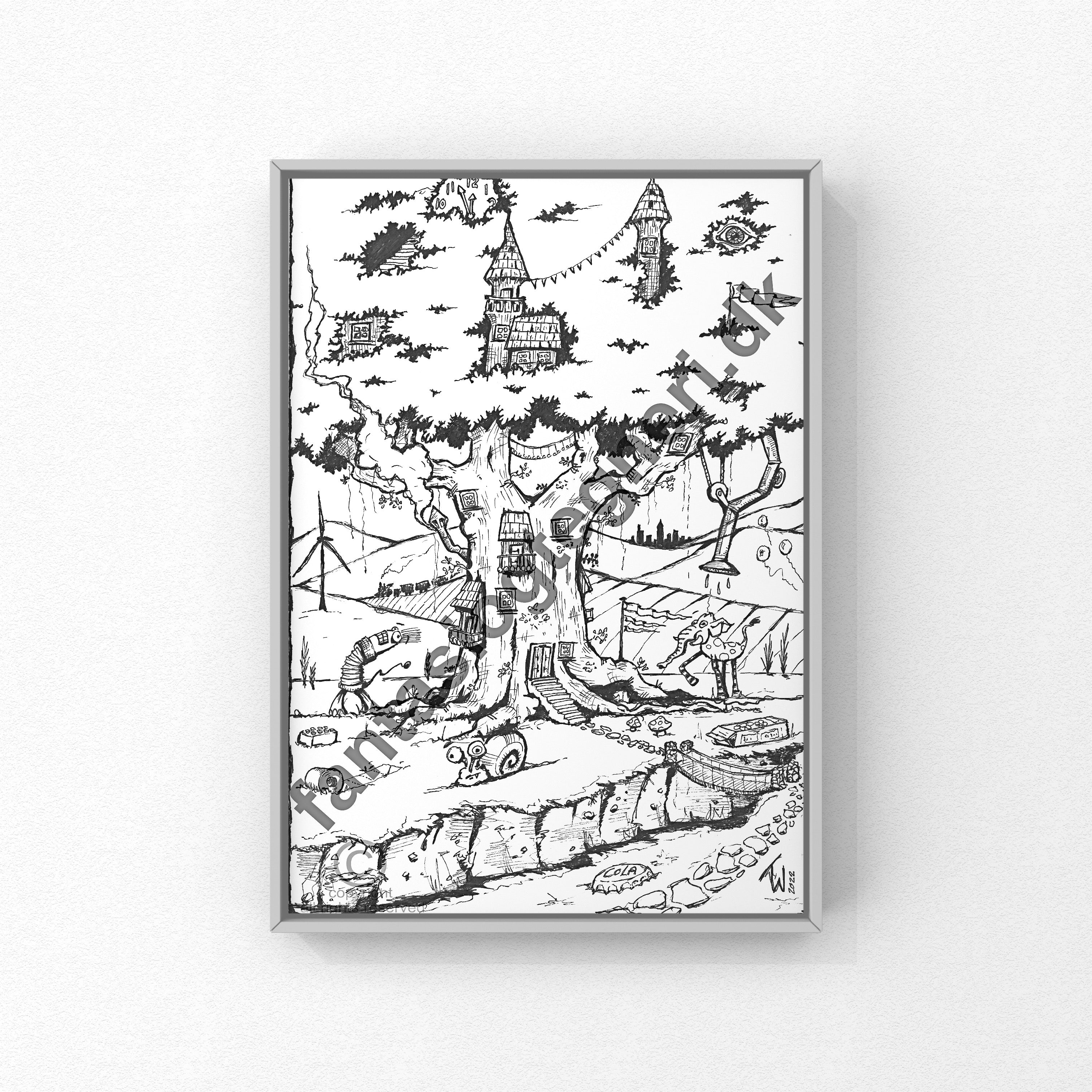 Kunstprint - Beboeligt træ Fantasi & Tegneri