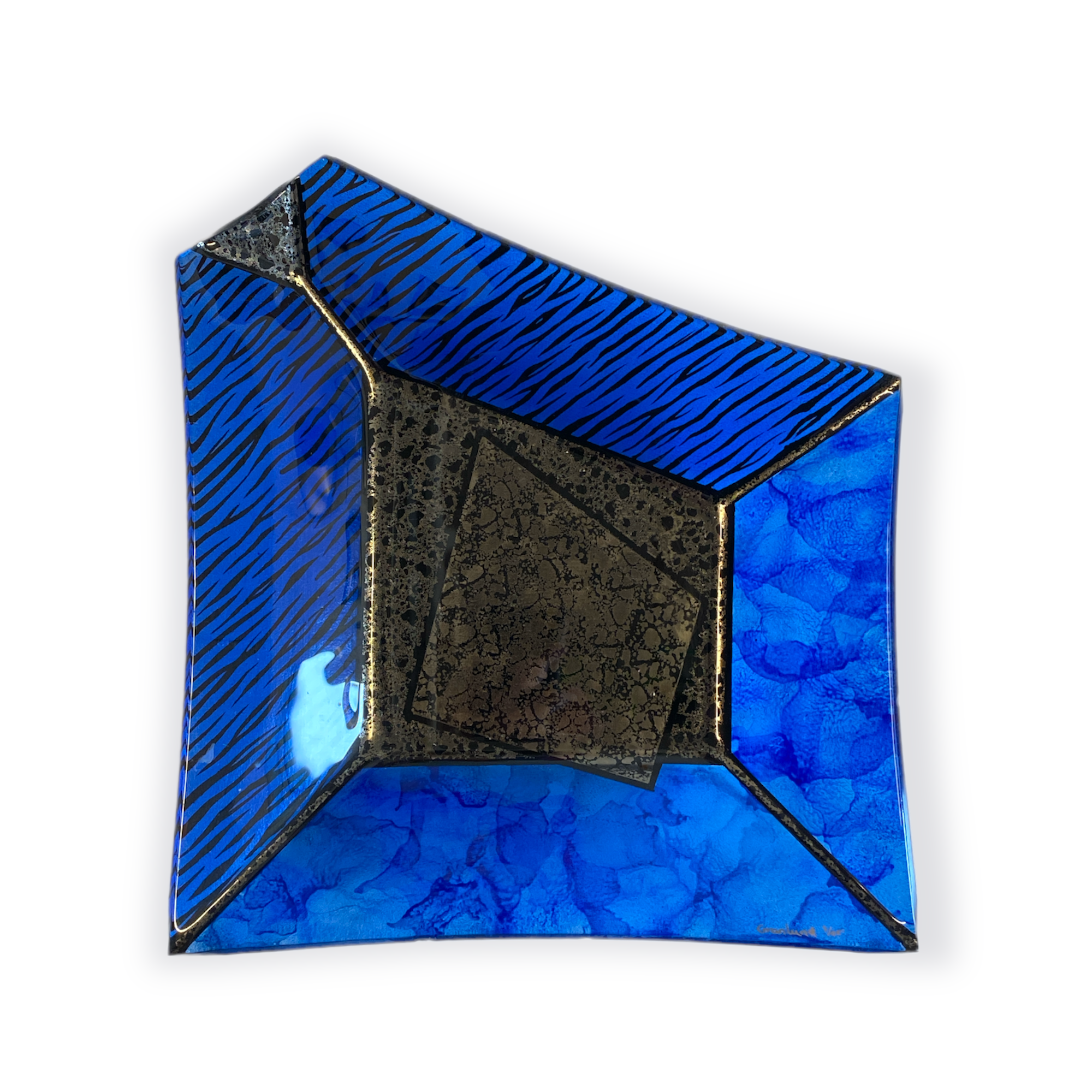 Stort glasfad - blå Granlund glaskunst