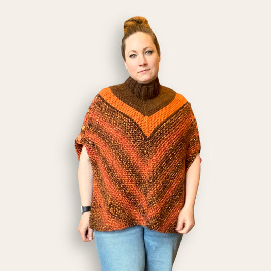 Poncho i orange m/strejf af guld Jo C