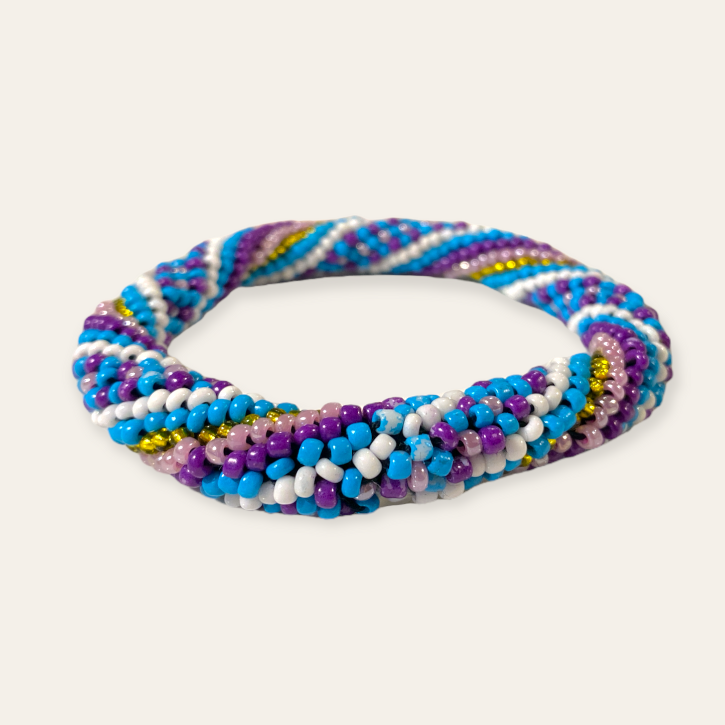 Armbånd af glasperler - blå/lilla/guld Sara Engel