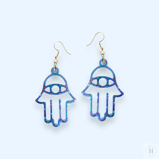 Hamsa øreringe i resin - transparent blå Øjenguf