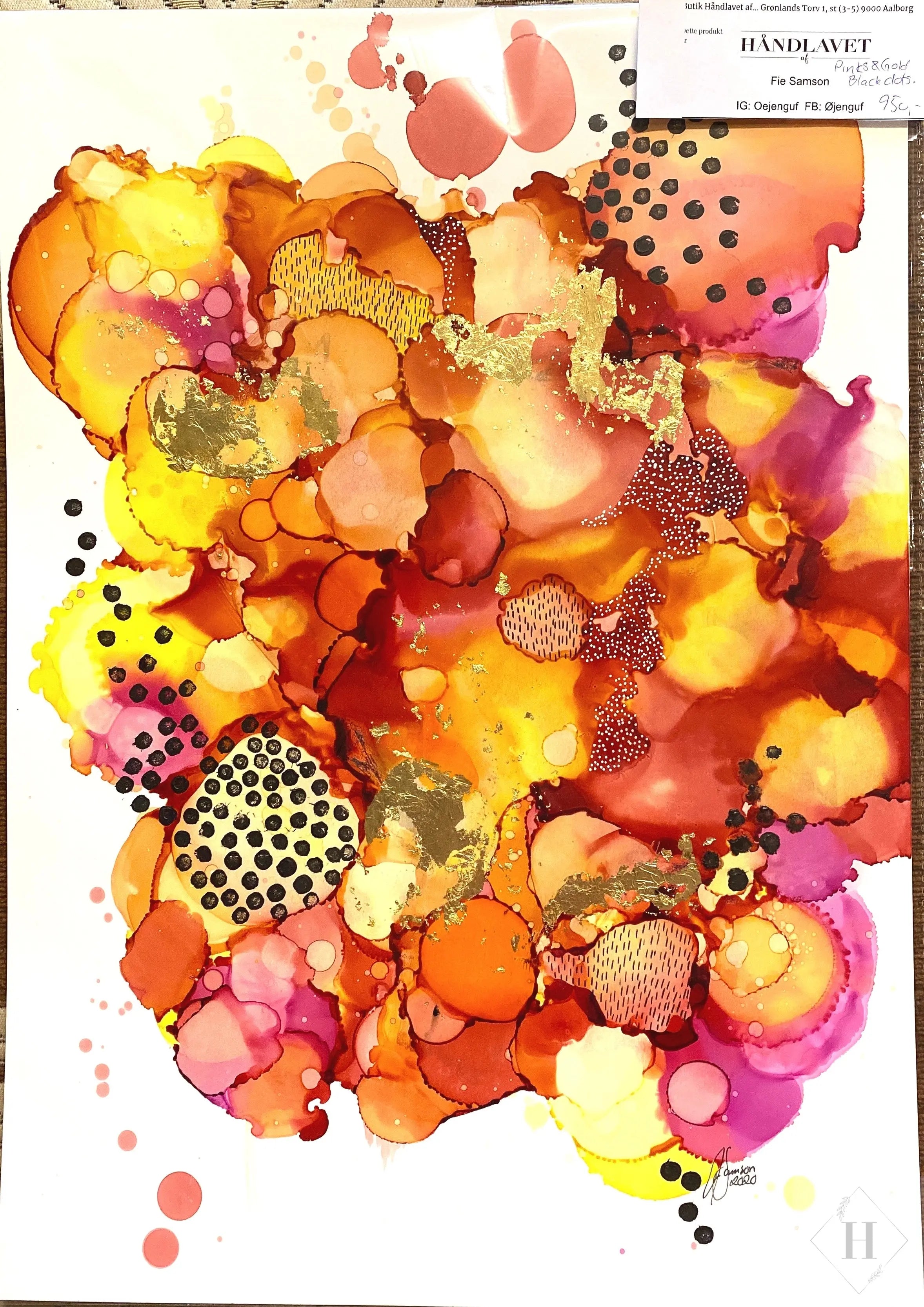 “Pinks&gold - Black dots” alcohol Inc, posca & bladguld Fie Samson